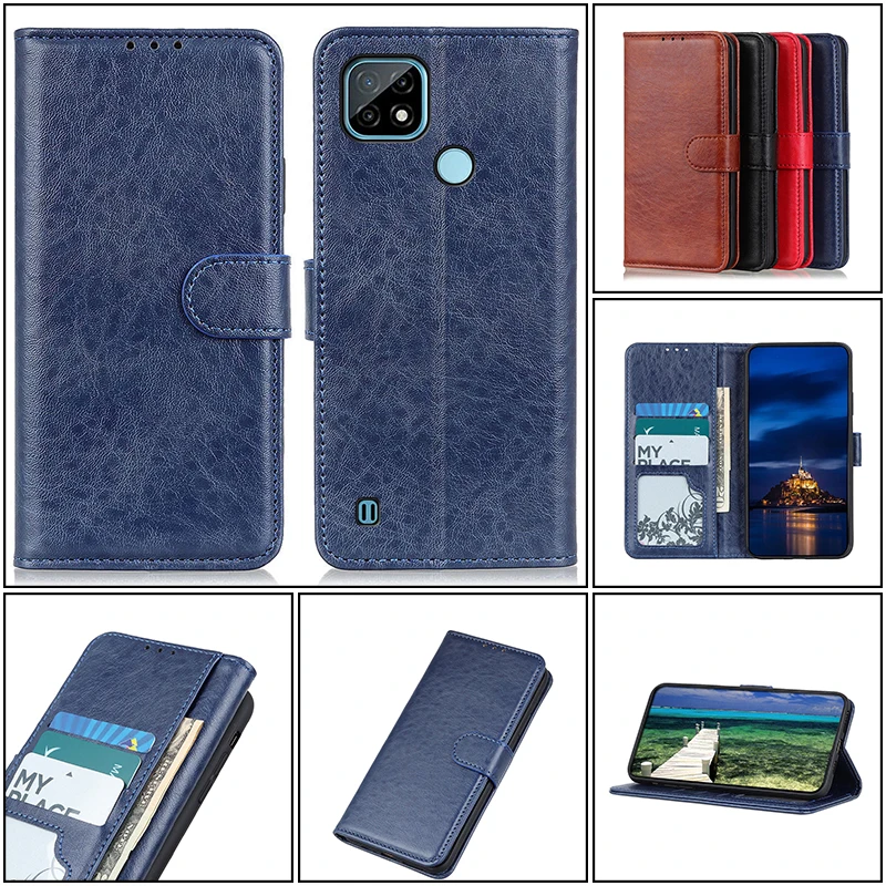 

Flip Wallet Leather Case For OPPO Realme C25 C25C C21 C20 C15 C12 C11 C3i C3 GT V15 V13 V11 V5 V3 Q2I X50 M Pro Shockproof Cover