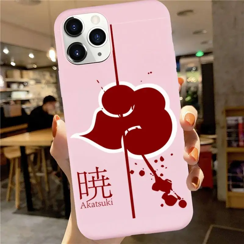 

Hot Naruto Itachi Kakashi Sasuke Phone Case Pink Candy Color for iPhone 6 7 8 11 12 s mini pro X XS XR MAX Plus