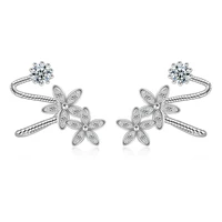 boutique womens silver plated cubic zirconia clip earrings without perforated earrings flower wedding jewelry