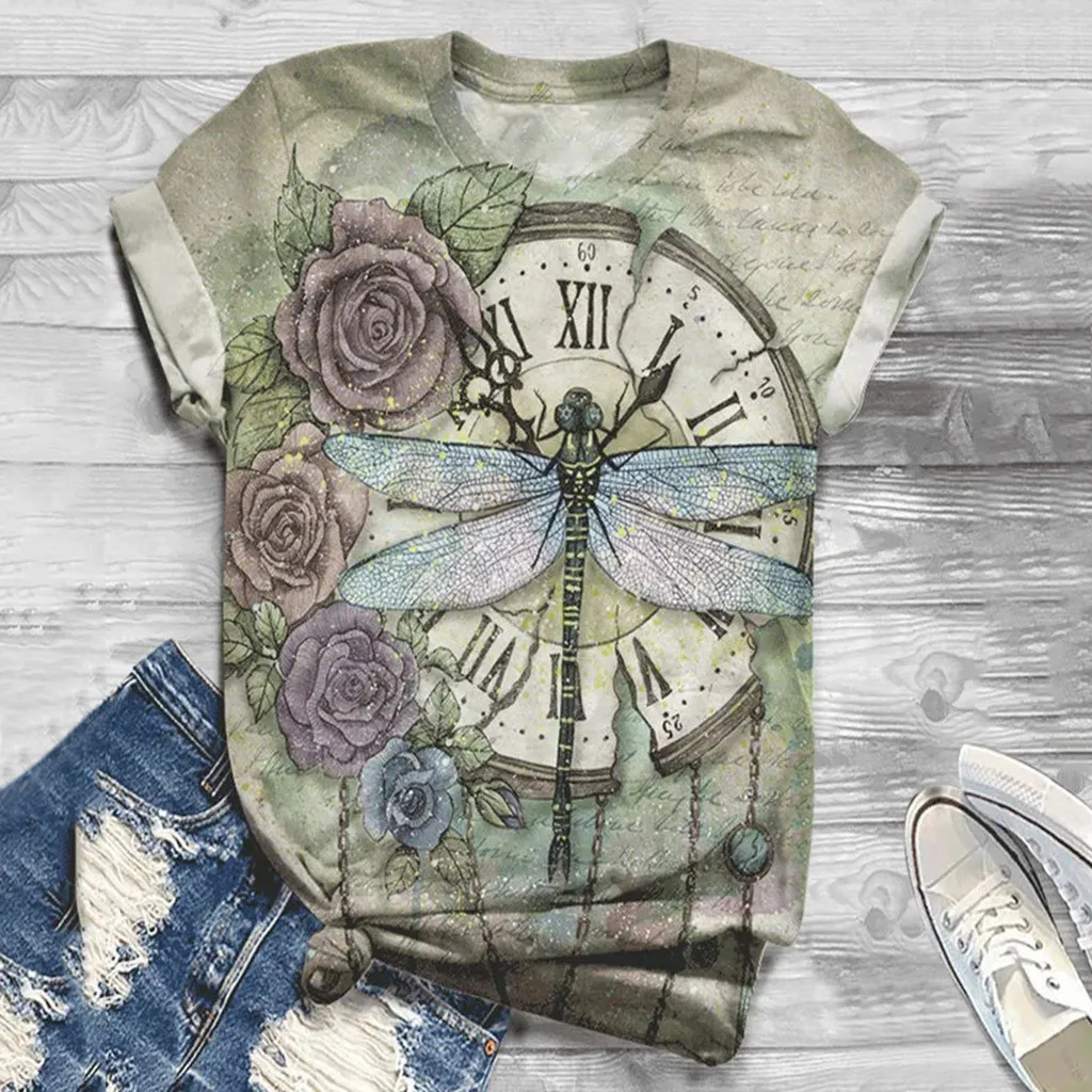 30 # Женские футболки размера плюс футболка с коротким рукавом 3D принт животными