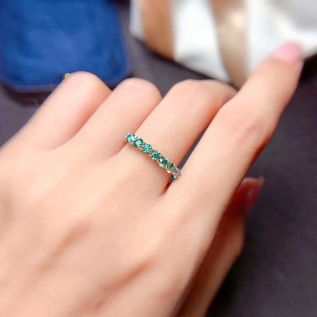 Green moissanite  Beautiful thread ring, 925 Sterling Silver Diamond ring. Fashion jewelry,