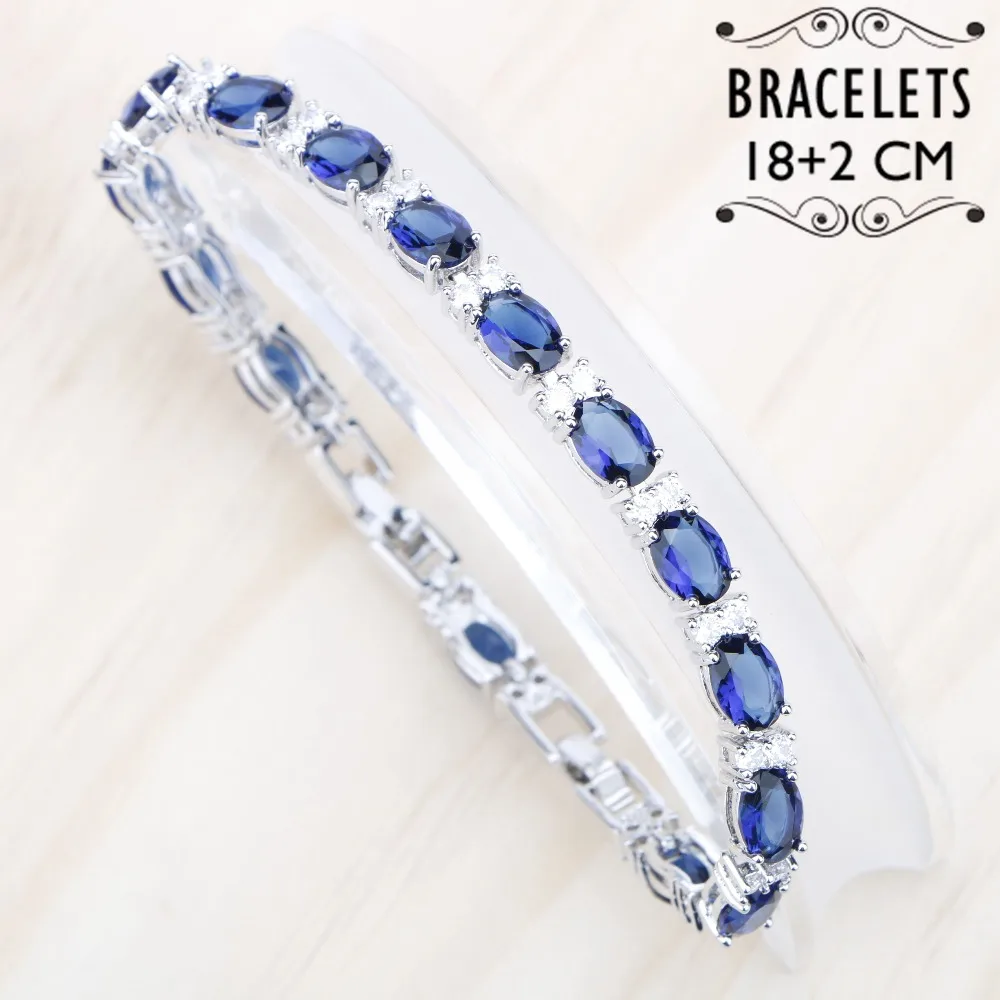 Женский браслет из серебра 925 пробы с синими фианитами белыми камнями длина 20 см