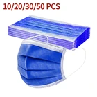 Маска одноразовая однотонная для женщин и мужчин, маска 3-слойная с заушными петлями, для косплея на Хэллоуин, 10203050 шт.