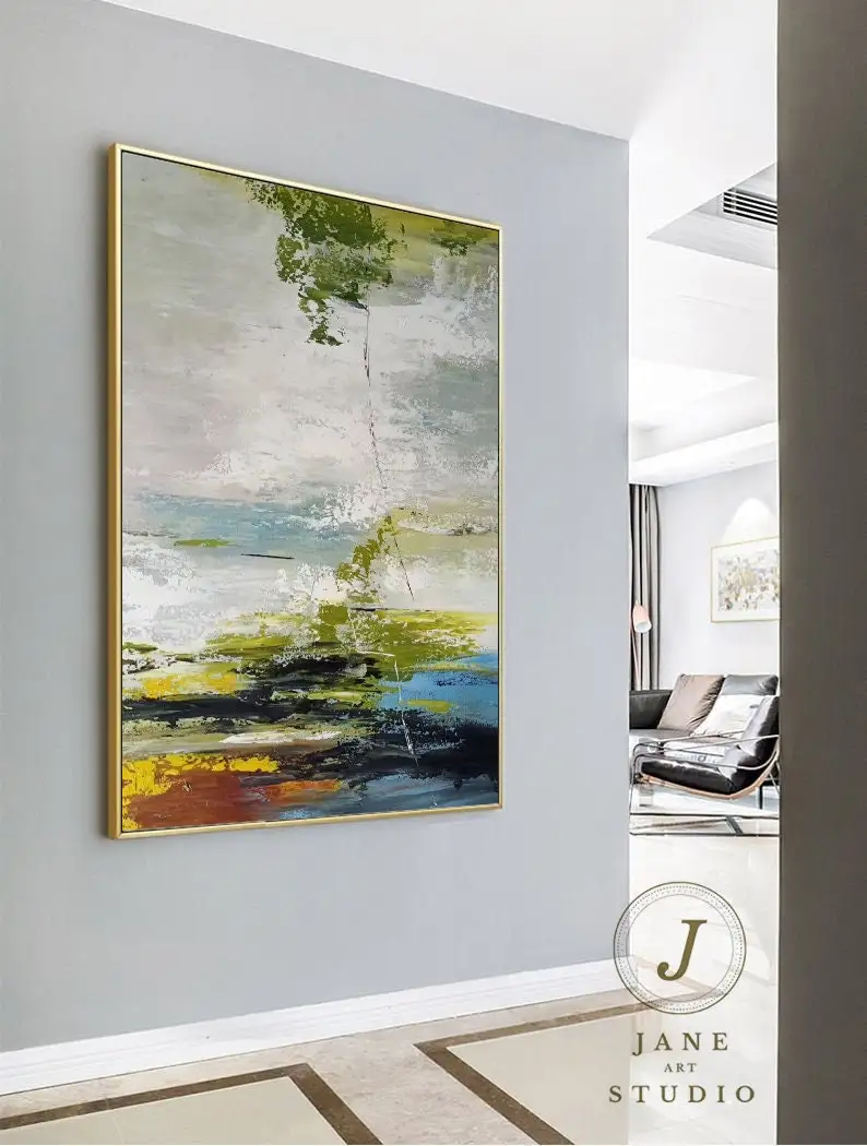 

Большая абстрактная живопись, оригинальная зеленая абстрактная живопись, минималистичное искусство, оригинальная абстрактная живопись, п...