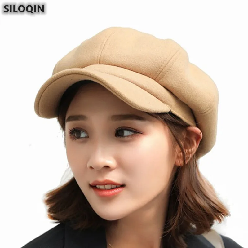 

SILOQIN Autumn Winter New Women's Hat Fashion Thermal Woolen/Felt Newsboy Caps Trend Brands Elegant Snapback Octagonal Cap Gorro