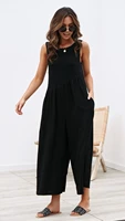 2021 summer wide leg jumpsuits loose vest sleeveless casual women solid loose folds female rompers one piece outfit boho fashion