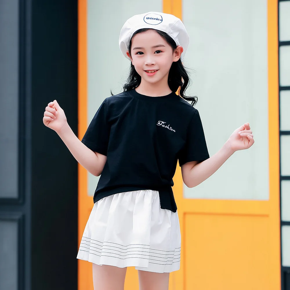 Одежда для подростков девочек комплект детской одежды: футболка и юбка костюм