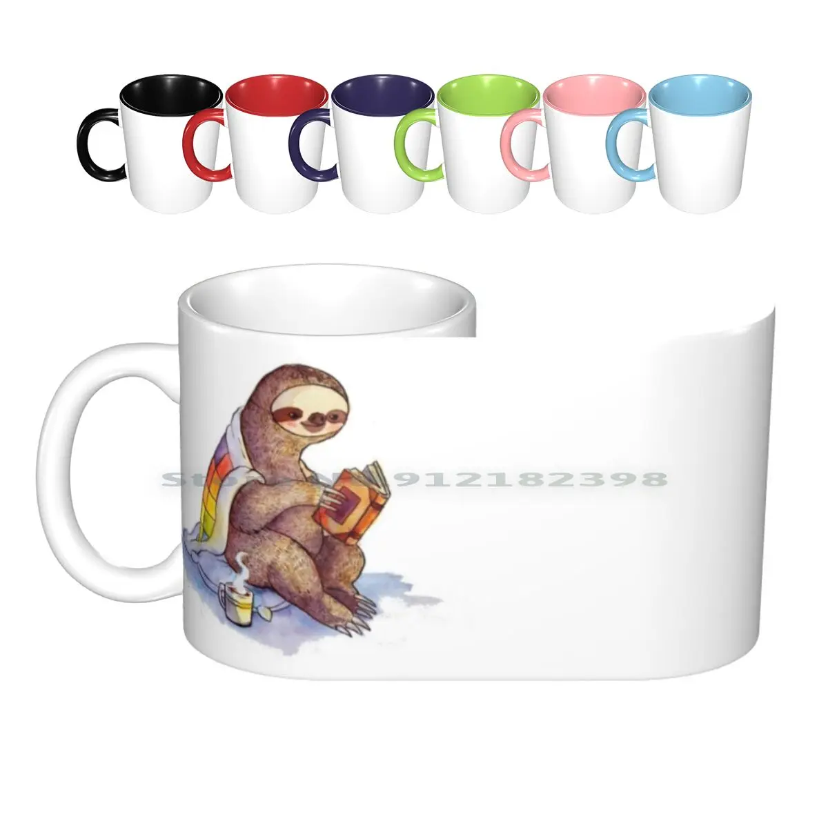 

Cozy Sloth Ceramic Mugs Coffee Cups Milk Tea Mug Sloth Animals Cute Animals Winter Reading Books Watercolor Cute Tea Coffee