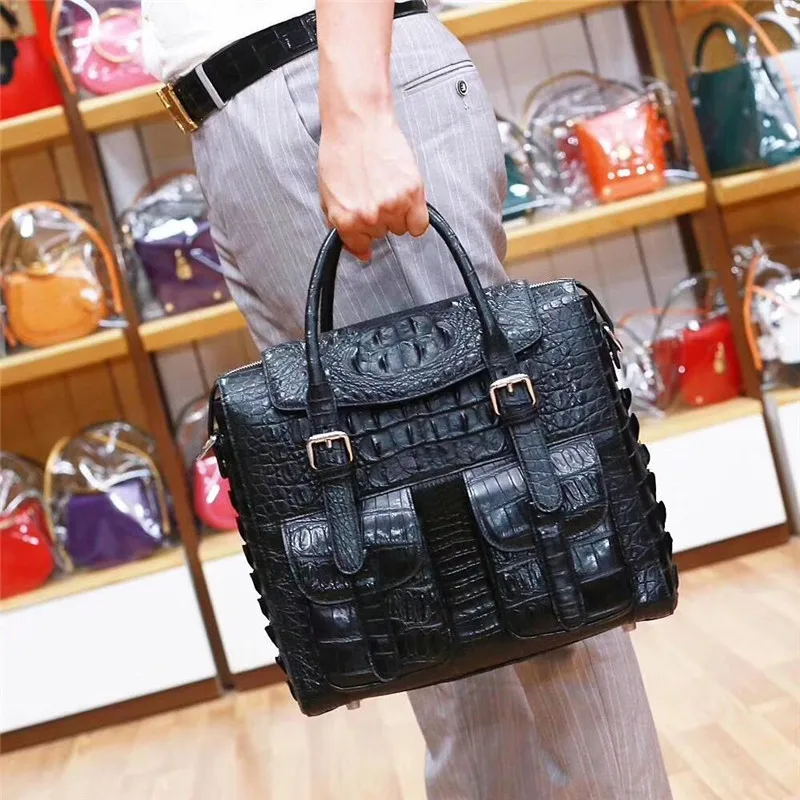 Повседневная дизайнерская мужская сумка из натуральной крокодиловой кожи с