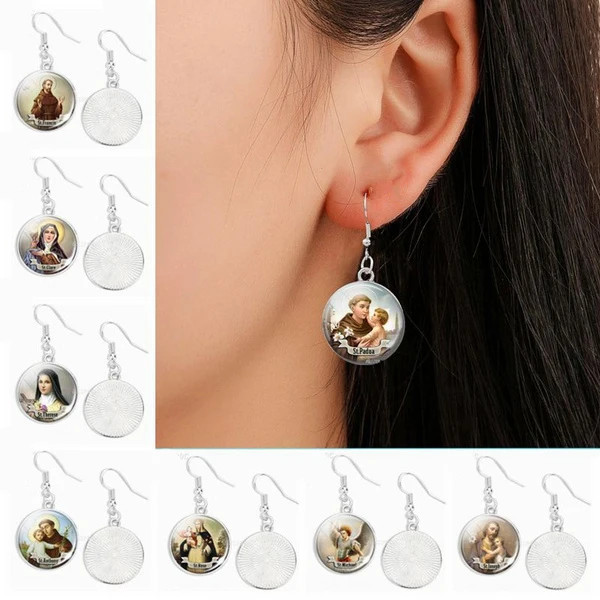 Висячие серьги в виде Святой Девы Марии ST JUDE стеклянный кабошон подвеска из