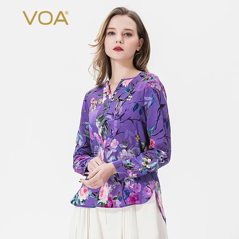 VOA Классическая 2017 летняя розовая красная шелковая футболка с длинным рукавом