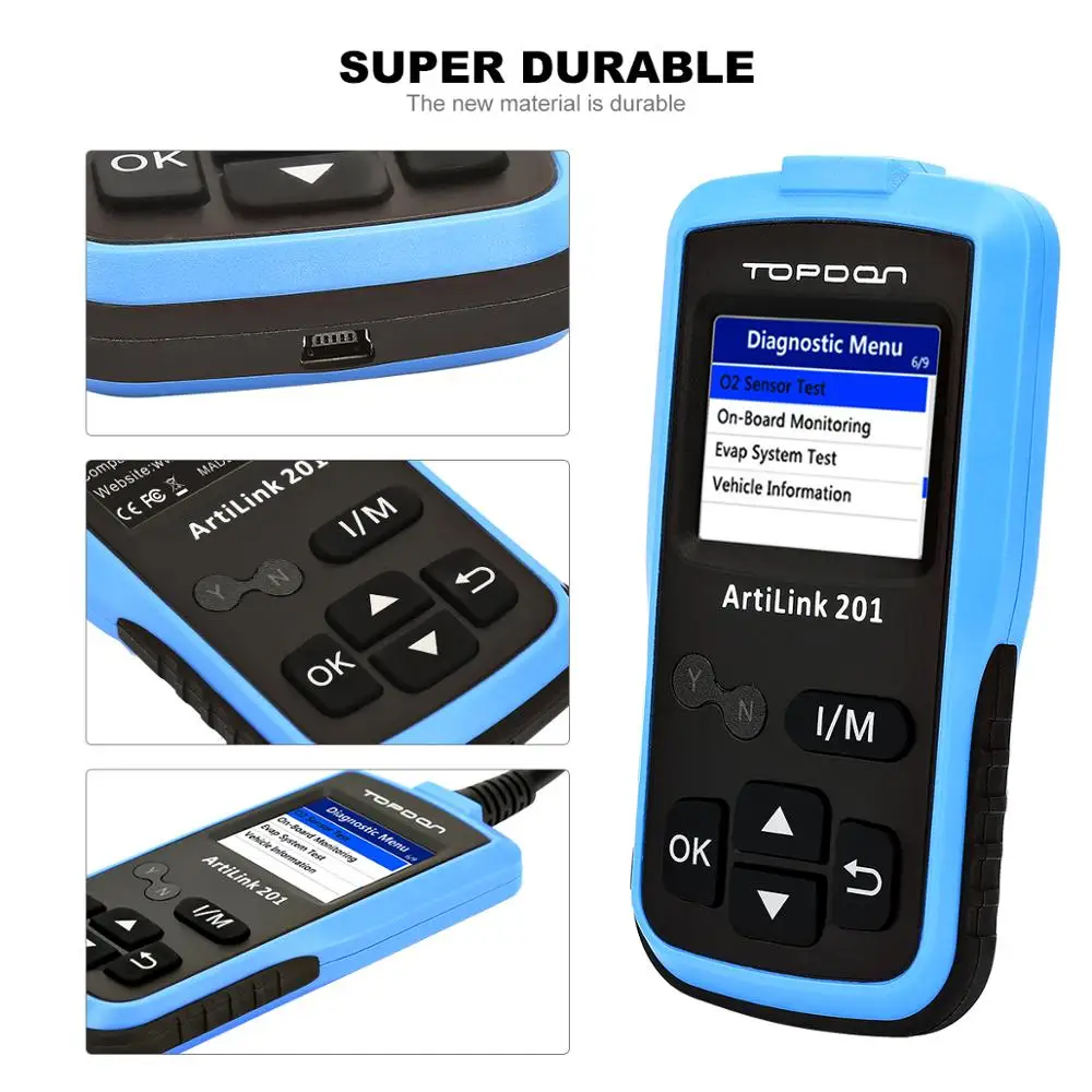TOPDON arilsink 201 OBD2 автомобильный считыватель кодов полная функция OBD2 AL201 контрольный светильник двигателя(MIL) Live Data Freeze Frame Просмотр данных