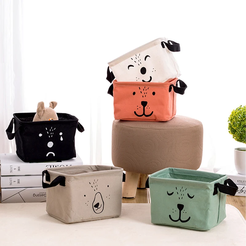 Складные квадратные мини-корзины для хранения из натуральной льна и хлопка