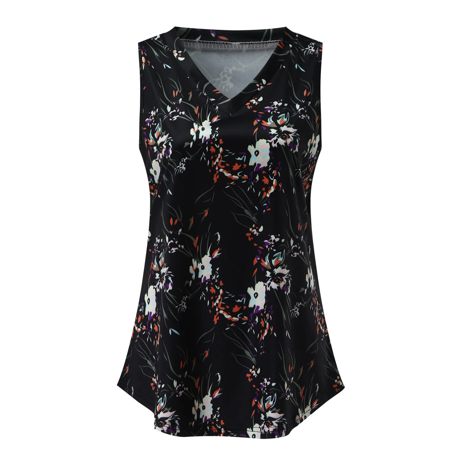 

Oversize T-shirt For Women 2021 Summer Casual V-neck Sleeveless Tank Tops Female Floral Loose Blouse T-shirt#35