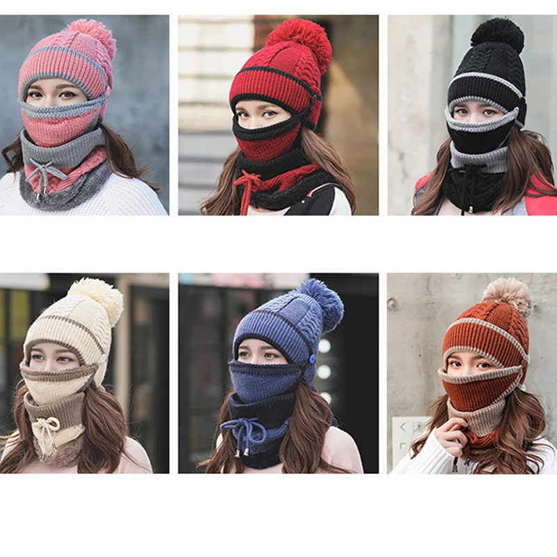 

Fashion Autumn Knitted Warm Hats Scarf Women's Windproof Multi Functional Hat Scarf Set For Women Accessories Suit