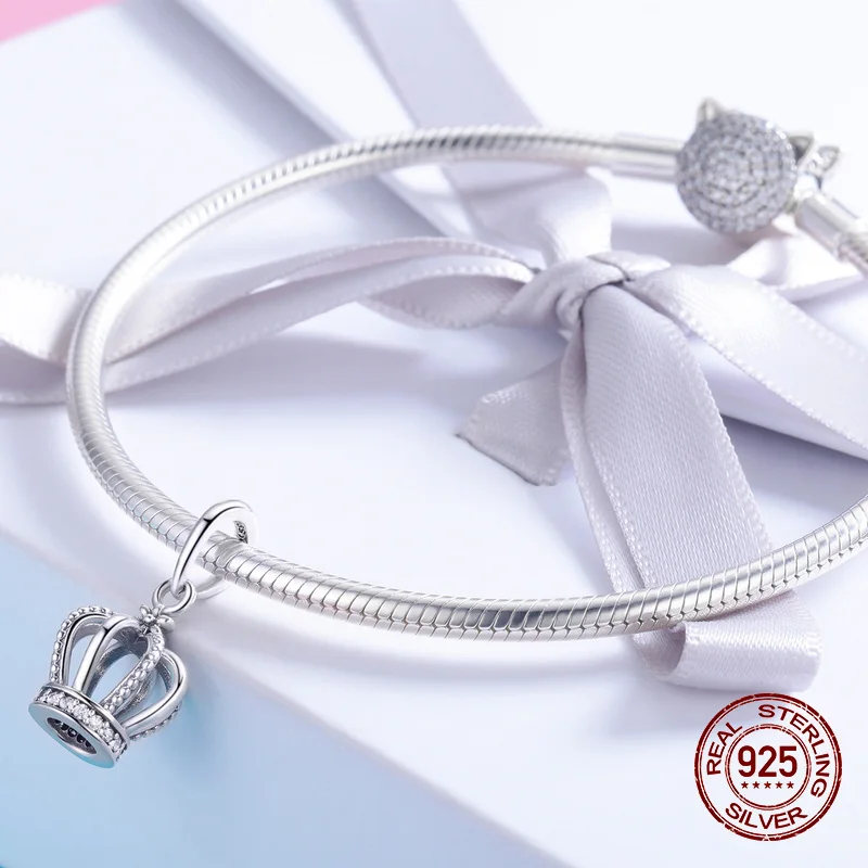 Оригинальный браслет из серебра 925 пробы Корона Подвеска Шарм для женщин подарок