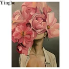 Алмазная живопись квадратная нордическая абстрактное искусство розовый цветок женщина 5D 