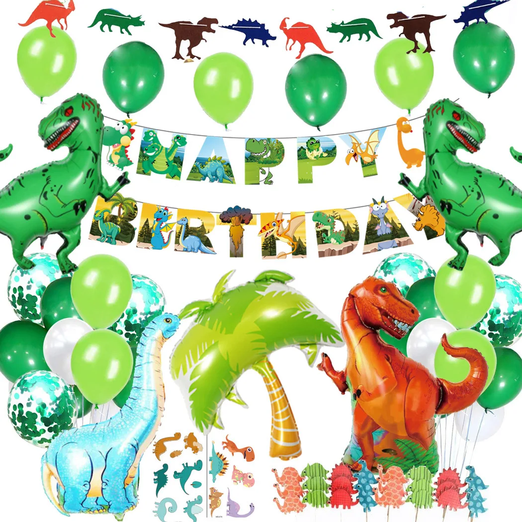 

Jungle Theme Dinosaur Birthday Party Balloon Set Letter Pull Flag Tattoo Stickers Boys and Girls christmas Decoration Supplies