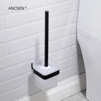 stainless steel black wall mounted toilet brush holder with frosted glass cup bathroom lavatory brush cleaning tools accessories