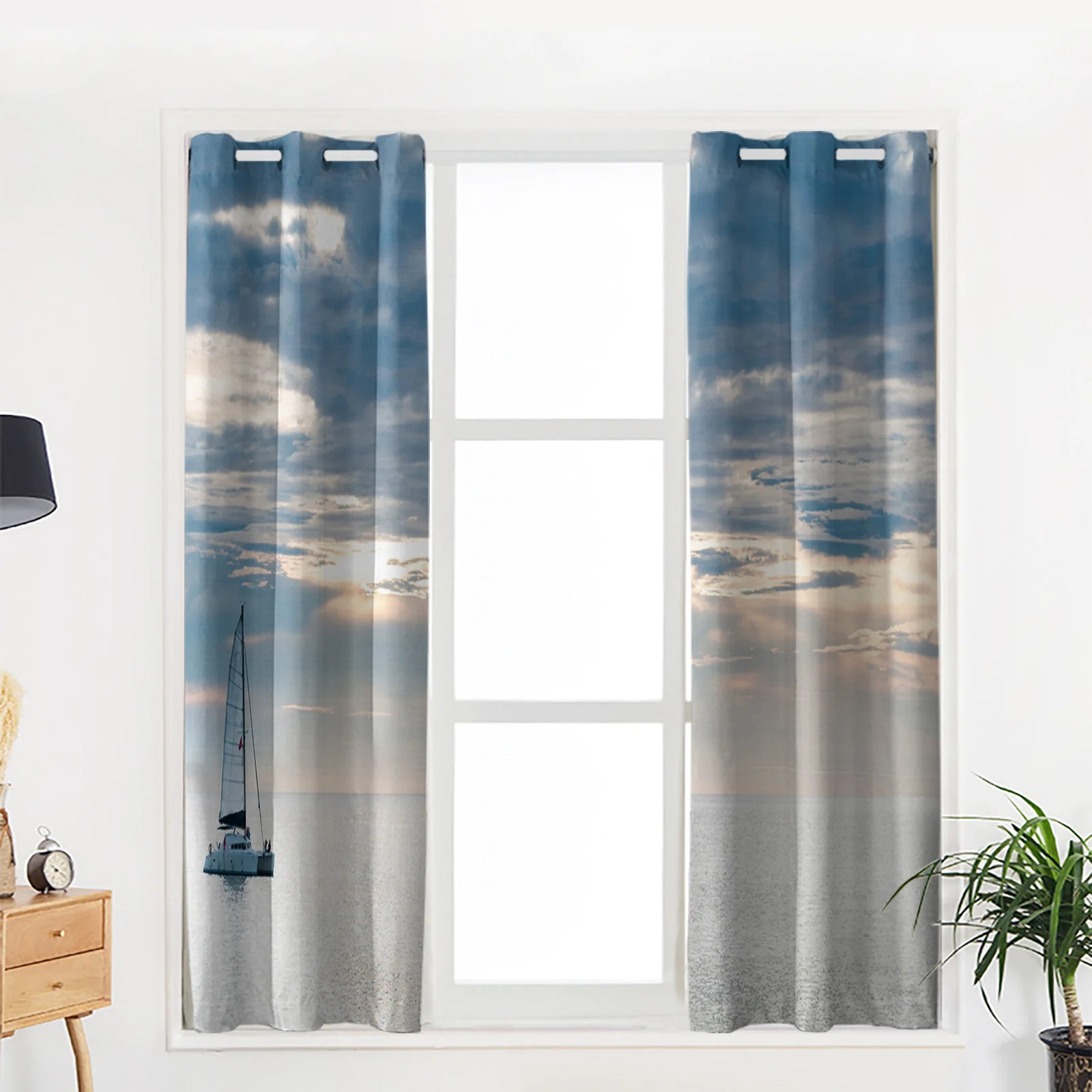 Sailing Yacht Ocean Sky Blue Clouds Decorative Pattern Curtains For Living Room Bedroom Modern Home | Дом и сад