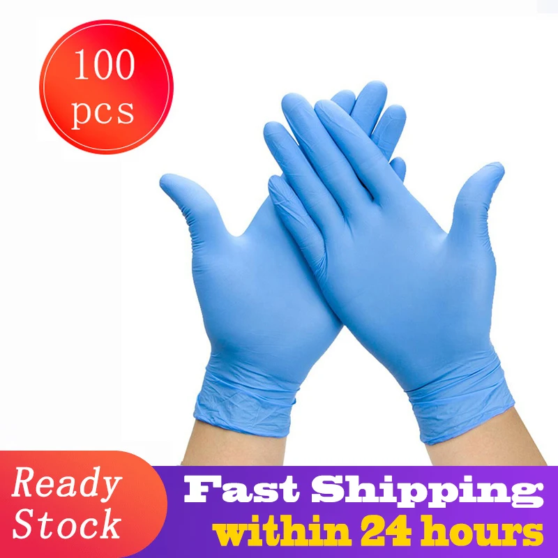 100 шт одноразовые латексные перчатки Синие Нескользящие лабораторные Порошковые
