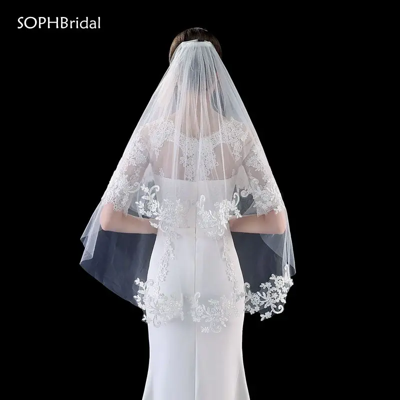 

New Arrival Two-Layer Lace Applique Wedding Veil Bridal Headwear Wedding Accessories Voile Mariage Velos de Novia Wesele