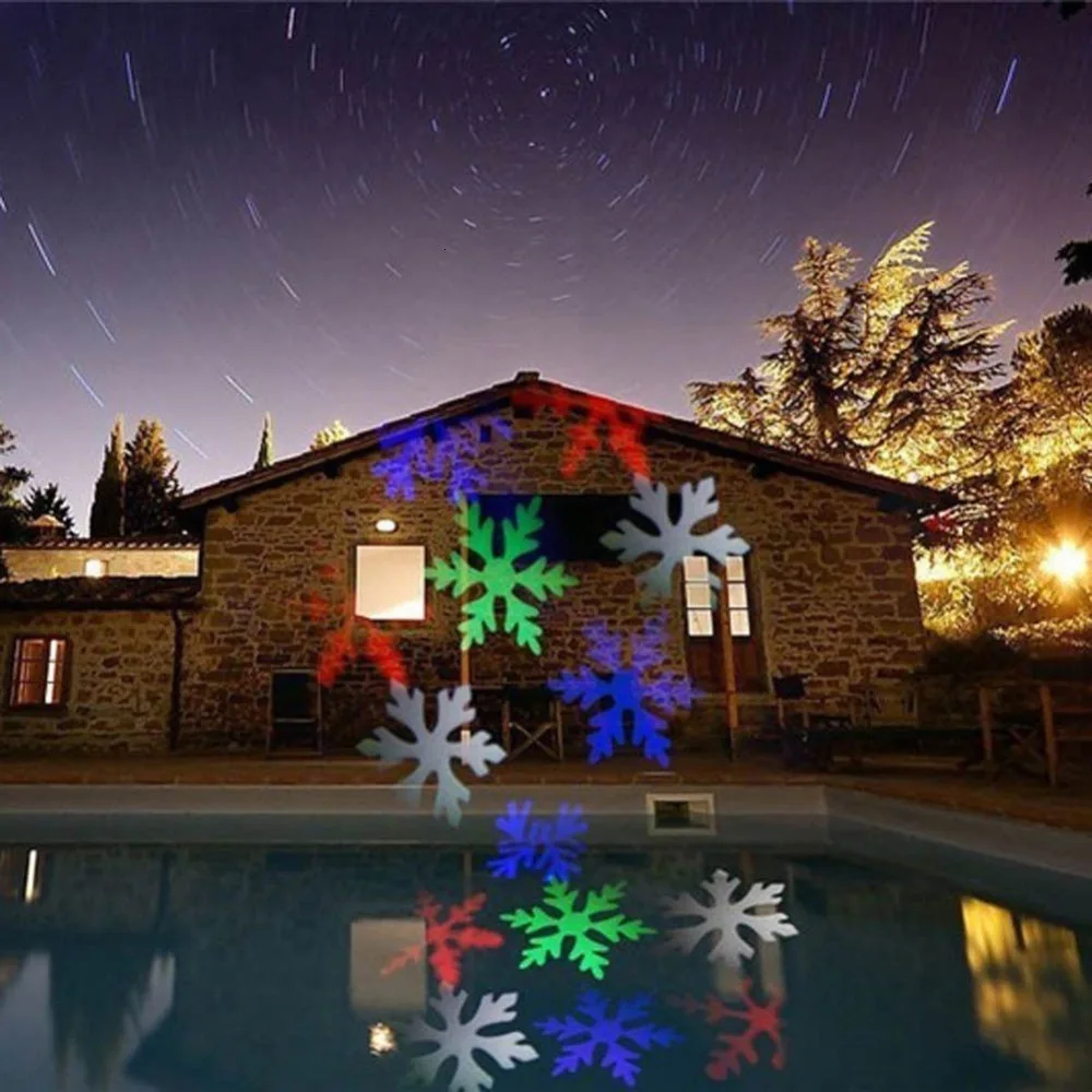 Christmas Snow Laser Projector Outdoor LED Fairy Light Projection 12 Film Cards Holidays Wedding Christmas Decoration For Home