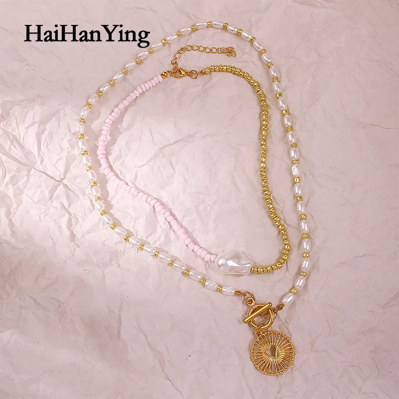 2 шт. двухцветное колье ручной работы с жемчугом и золотом ажурное ожерелье из