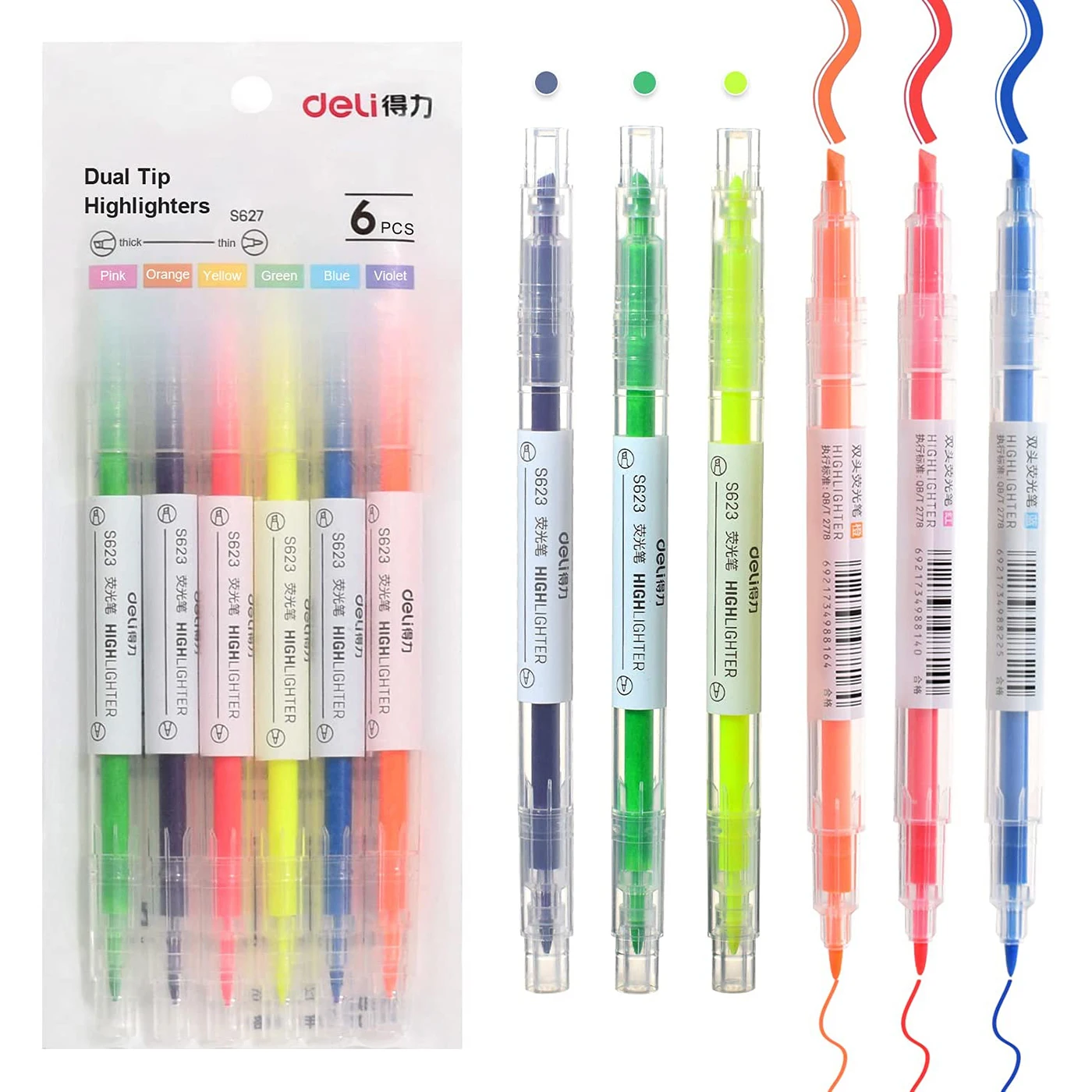 

Хайлайтеры с двойными наконечниками, 6 разных цветов, игла и зубило, Библия, ручки без кровотечения, без мазка, Быстросохнущий хайлайтер, 6 шт....