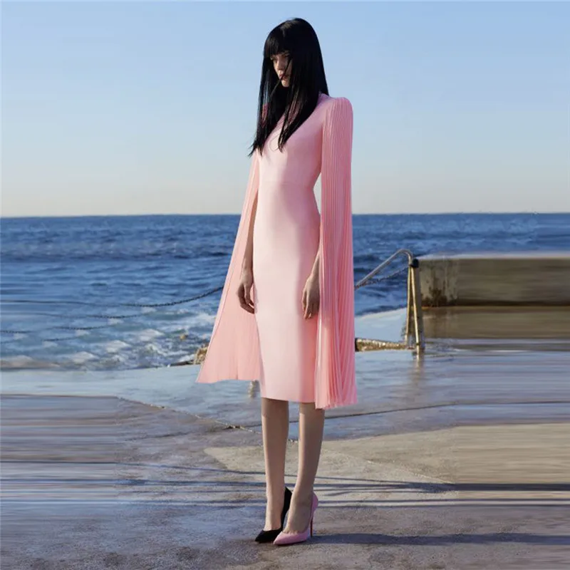 Женское облегающее платье карандаш до щиколотки с рукавом накидкой|Женские