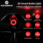 Велосипедный фонарь ROCKBROS, задсветильник фонарь с умным датчиком, USB, перезаряжаемый, для горного велосипеда, шоссейного велосипеда, задний фонарь с ЧПУ, алюминиевый велосипедный фонасветильник