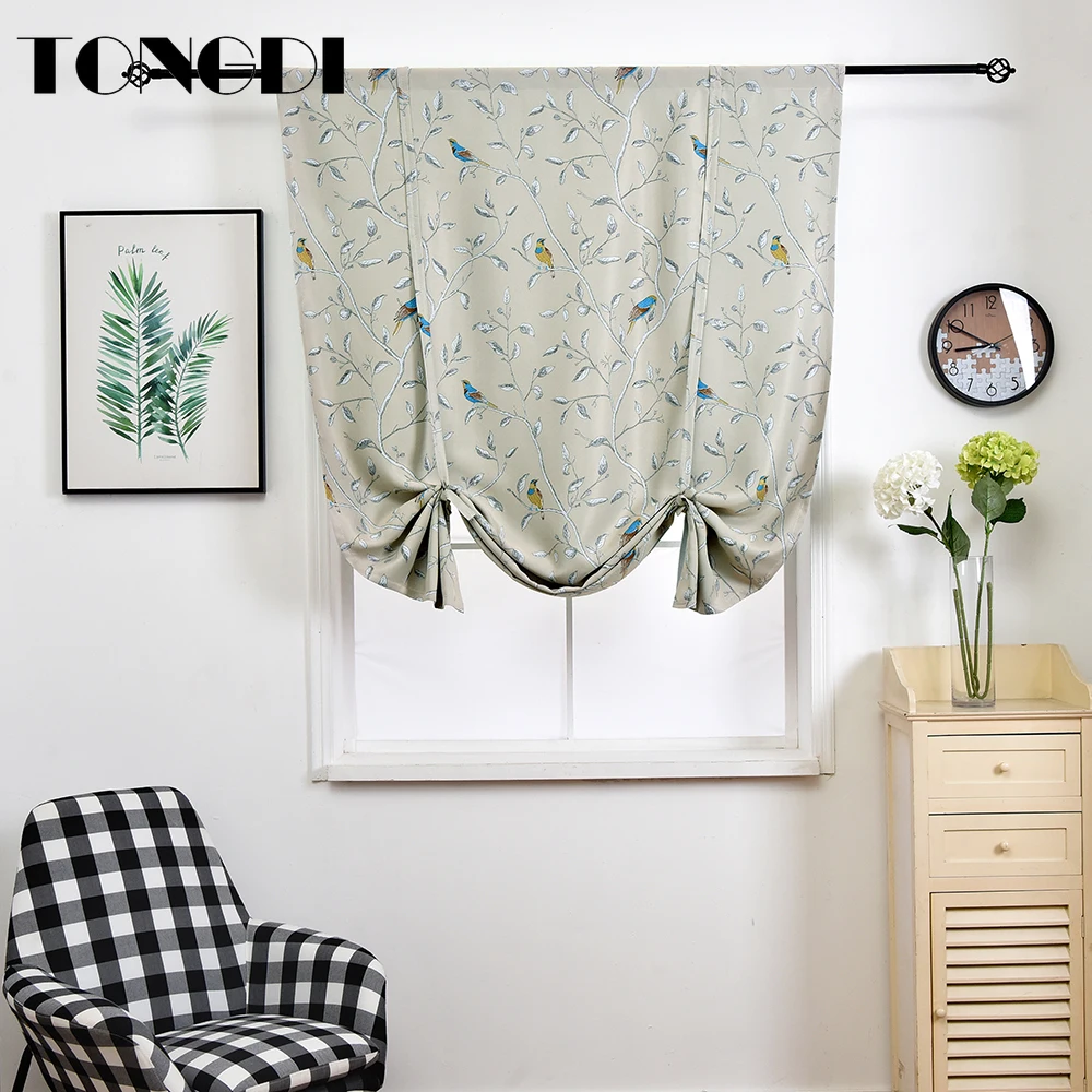 

TONGDI Home Rope Short Kitchen Curtain Pastoral Elegant Leaves Brids Printing Decoration For Window Parlour LivingRoom Dining