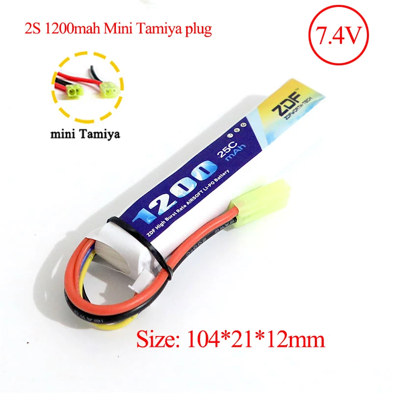 2S1200mah MiniTamiya ZDF RC Lipo Аккумулятор 7,4 V 11,1 V 1200mah 1350mah 1100mah 2S 3S 20C 25C для microsoft страйкбольного оружия модель вертолета BB пистолет - Цвет: 2S1200mah MiniTamiya