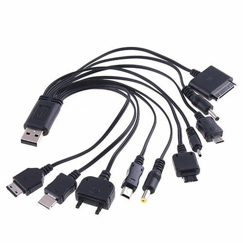 

MINI MICRO 10 IN 1 UNIVERSAL MOBILE PHONE/MP3 USB DATA CHARGER CABLE LEAD Black