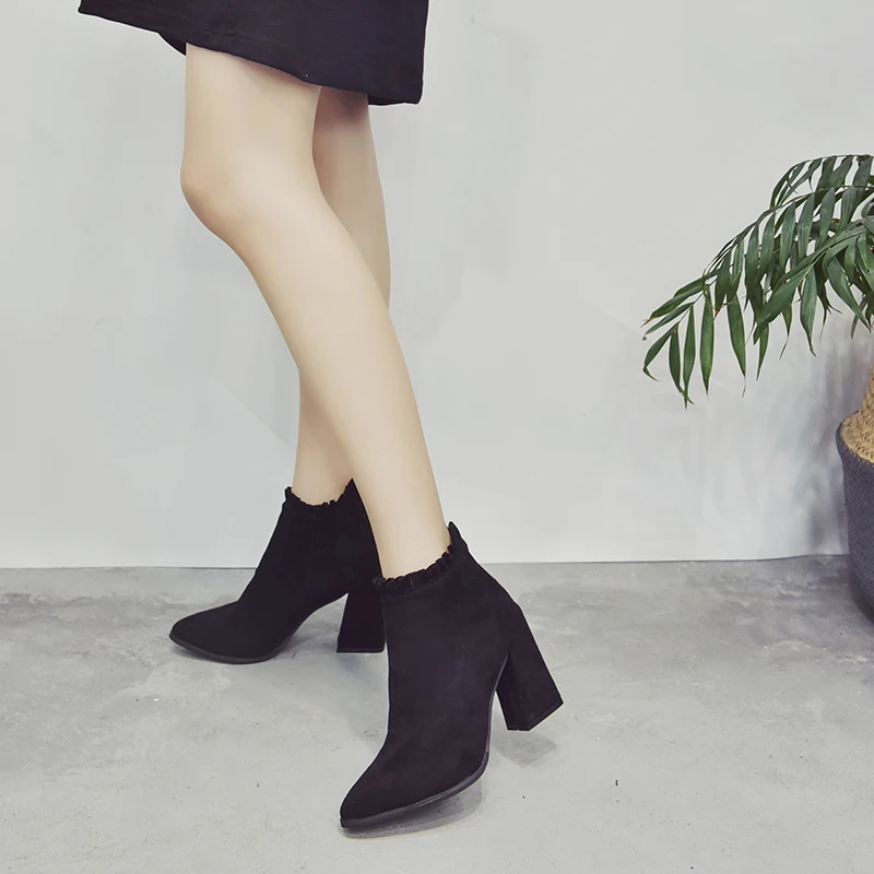 Женские ботинки ботильоны 2018 г. зимняя женская обувь женские на высоком каблуке