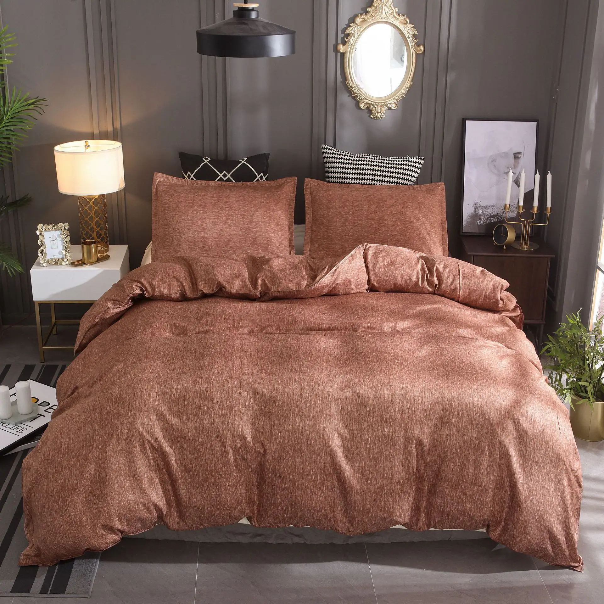 

Imitation cotton and linen solid color home textile plain cotton and linen set of three or four elegant and beautiful bed sheet