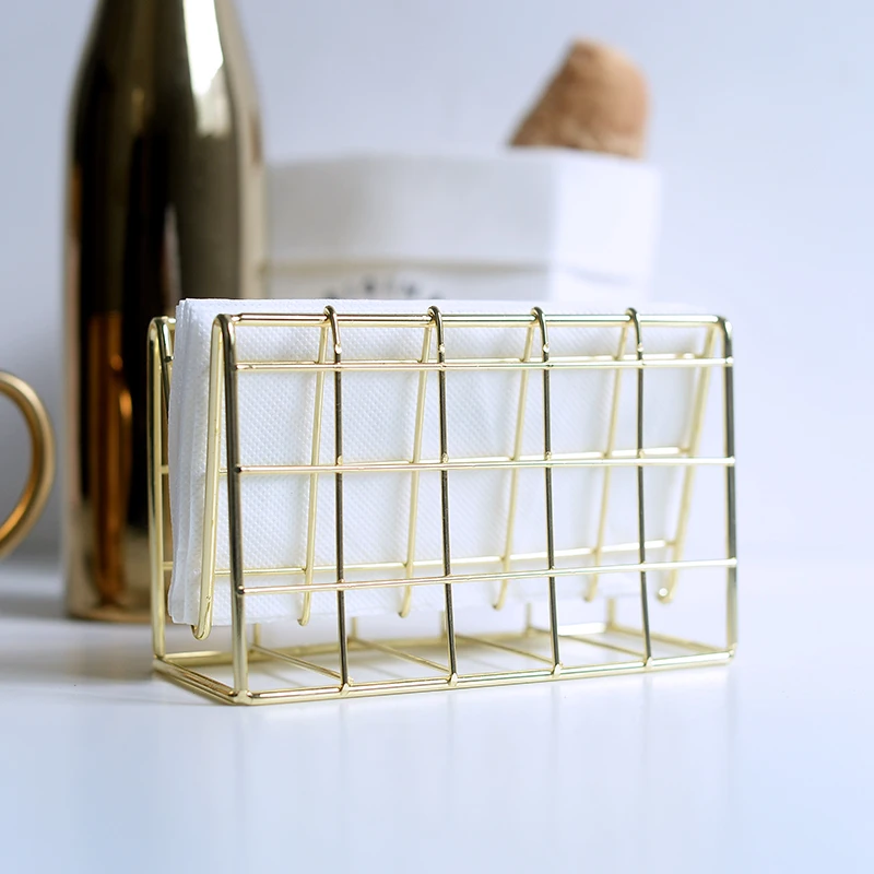 

Nordic simple golden wrought iron dining table paper towel rack hotel napkin rack creative envelope rack storage WY5