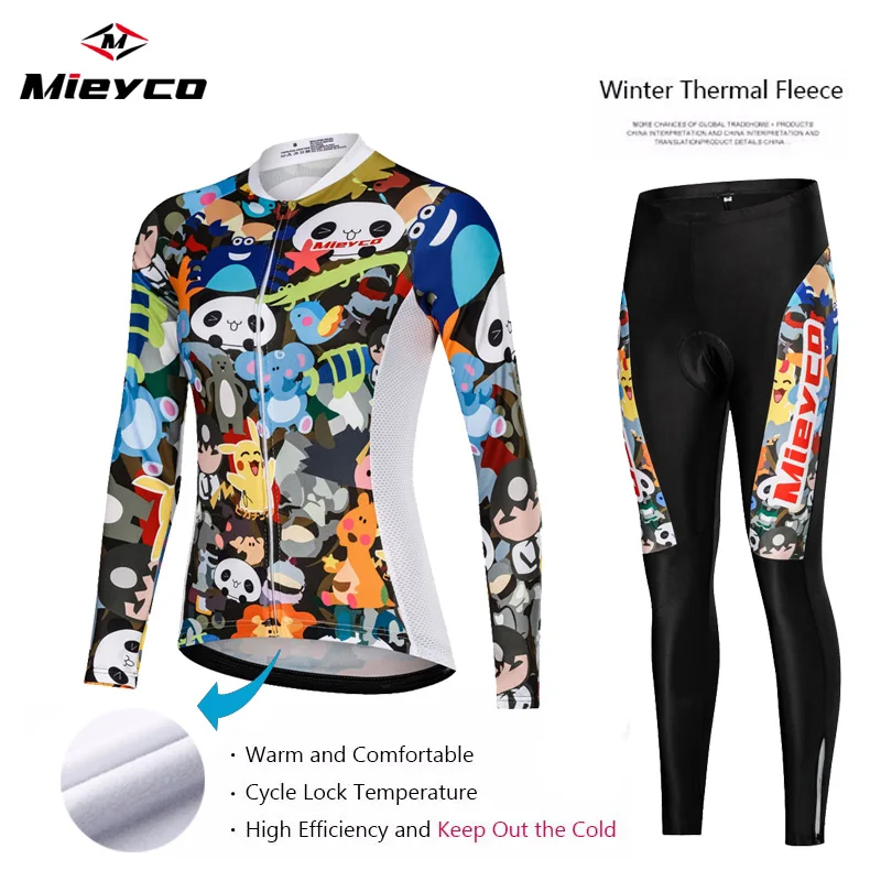 Мультяшный женский Профессиональный велосипедный комплект зимняя теплая