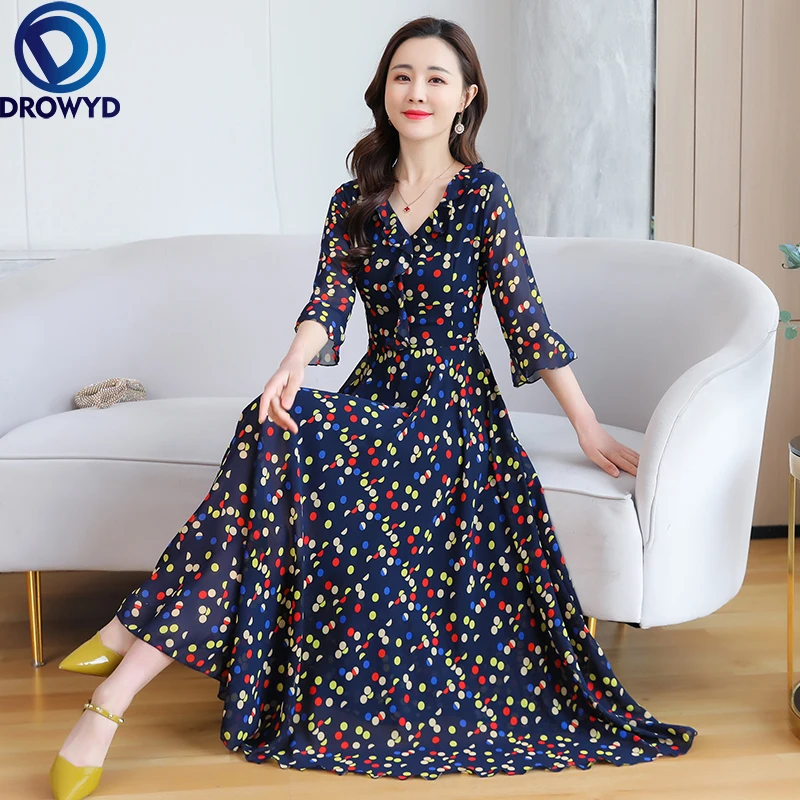 

Summer 4XL Plus Size Half Sleeve Women Dress 2021 Boho Vintage Red Print Chiffon Beach Maxi Dress Elegant Party Dresses Vestidos