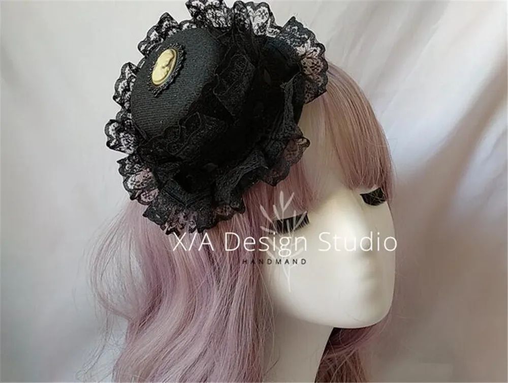 Заколка для волос в готическом стиле кружевная черная шляпка с бантом заколка