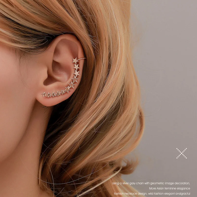 Женские длинные серьги гвоздики в форме звезды серебристые/золотистые клипсы 1