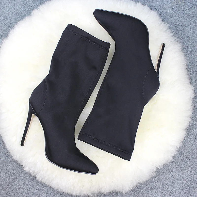 

elastic cloth pointed thin heel socks women's medium boots super high-heeled shoes large size 43