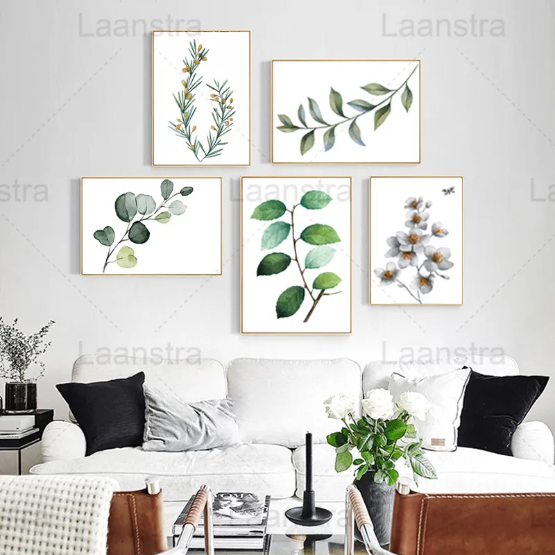 

Minimalist Home Decoration Painting Plant Branches Leaves Green Living Room Wall Canvas Poster Nordic Style Fresh Bedroom Print