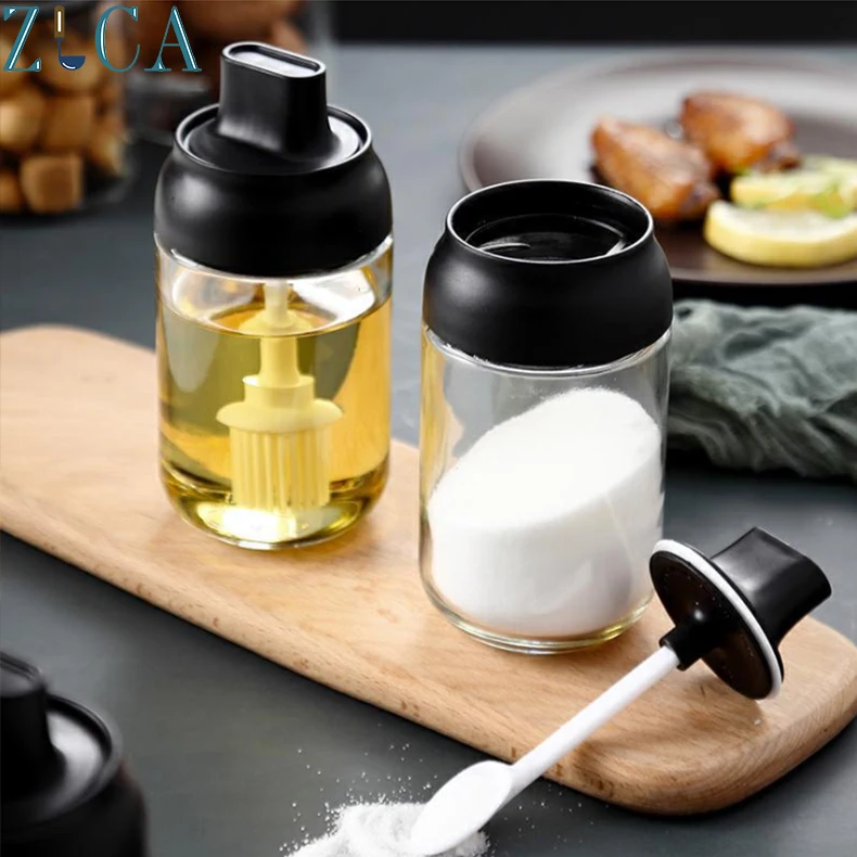 ZLCA банка для специй пластиковые стеклянные бутылки приправ с ложкой кухонные