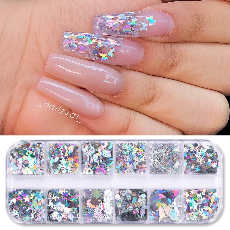 12 квадратов искусственные хлопья Переливающаяся бабочка искусство ногтей
