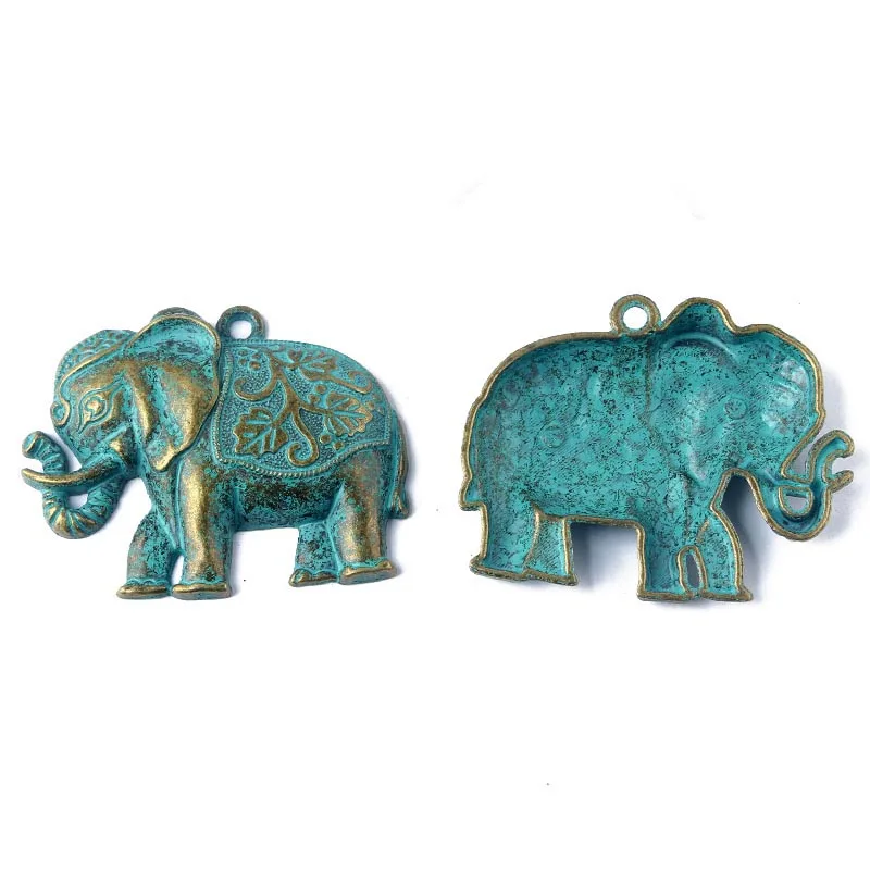 

2PCS Fashion Verdigris Patina Elephant Pattern Animal Pendants For Jewelry Making Necklace Finding Material