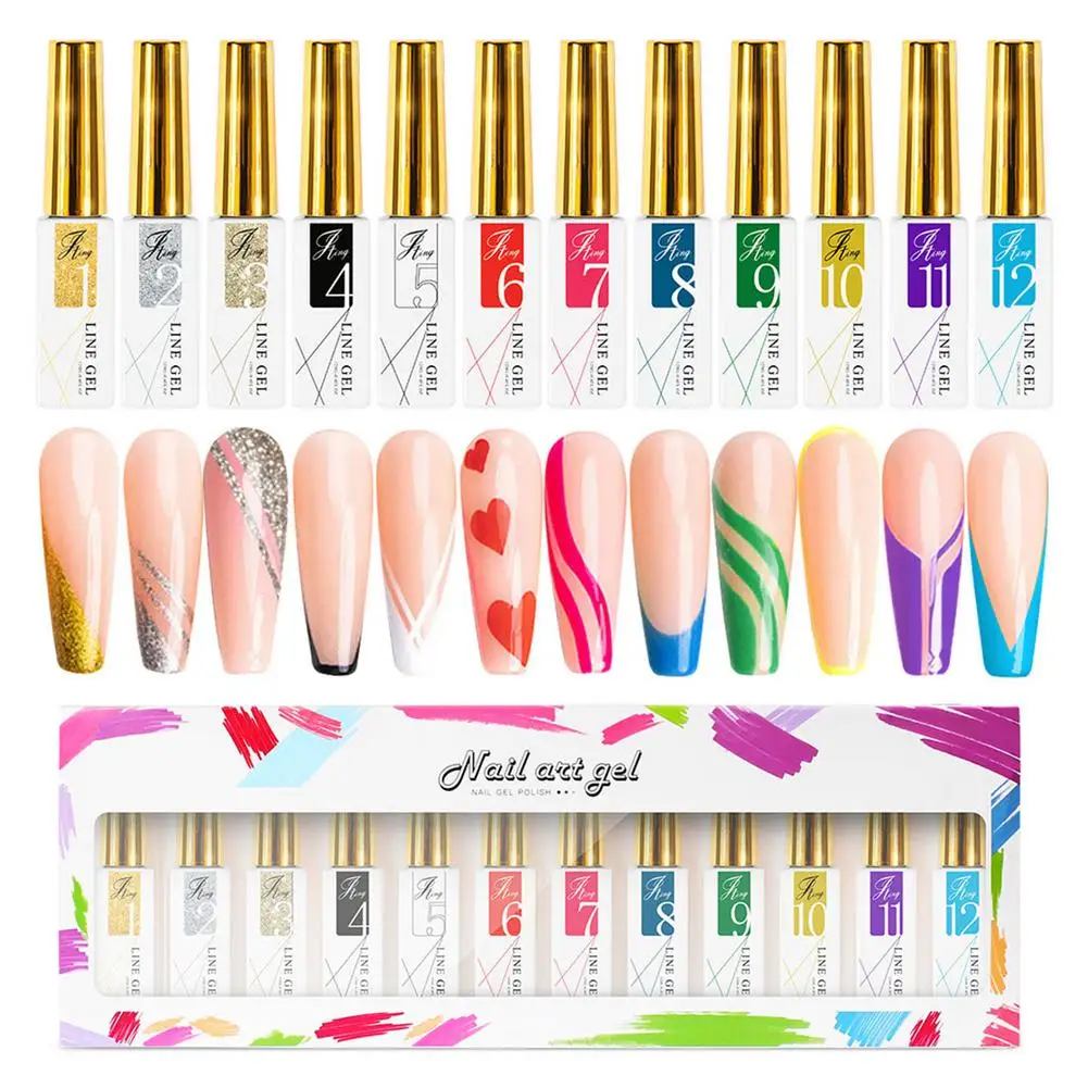

Gel Nail Polish Set Elastic Spider Painting Gel 12 Colors Line Nail Polish Gel DIY Nail Drawing Gel For Manicure Beginner Pr