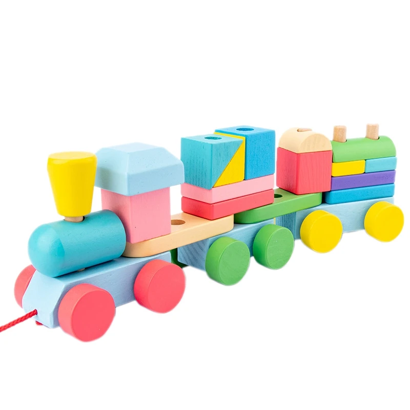 

Baby Wooden Train Toys Trailer Vehicle Blocks Geometry Shape Colour Cognitive Early Education Gift