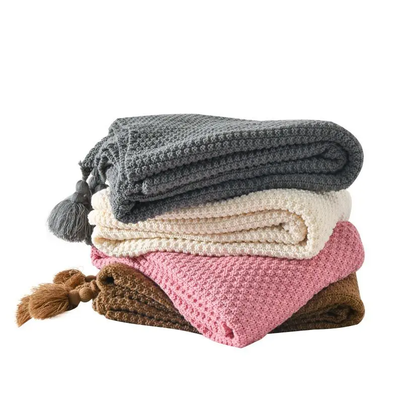 

Thread Blanket with Tassel Solid Beige Grey Coffee Throw Blanket for Bed Sofa Home Textile Fashion Cape Knitted Blanket