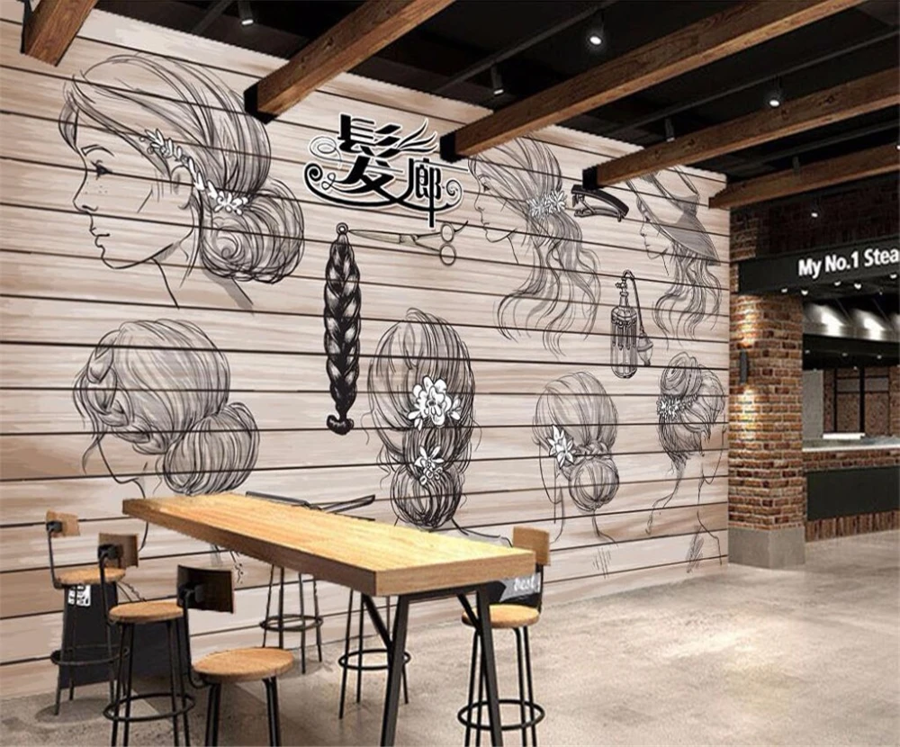 

beibehang Large custom wallpaper wallpaper salon barber shop hair TV wall decoration painting